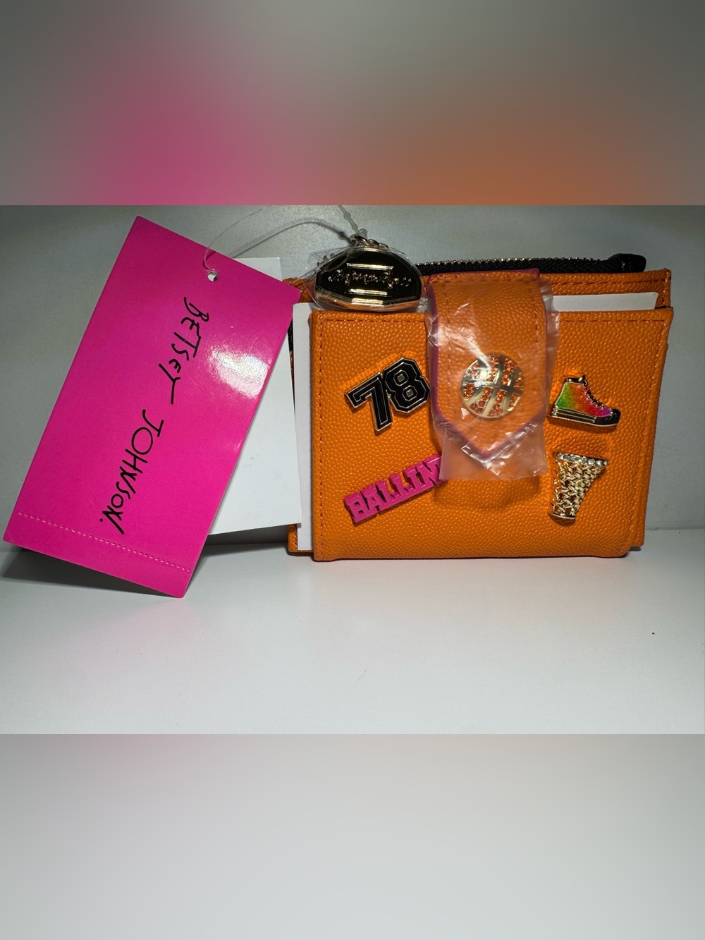 Betsey Johnson "Don't Block Me" Basketball Bifold Wallet in orange
